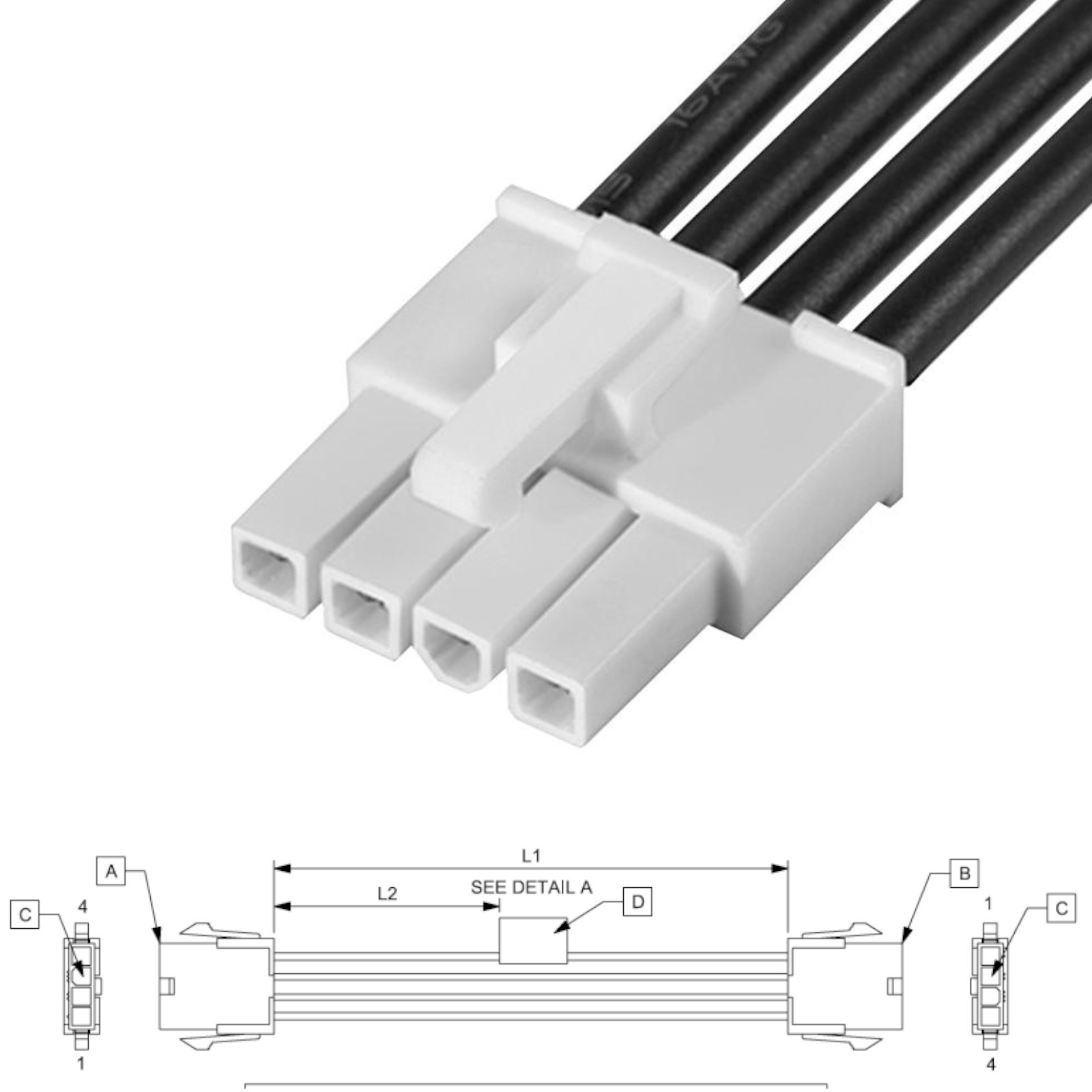 $10.99 - Molex 4 Pin Connector Cable 4x1 Mini Fit Jr - Tinkersphere