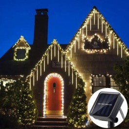 Icicle Lights Outdoor LED Solar 8 Icicles with Solar Panel 192 LEDs