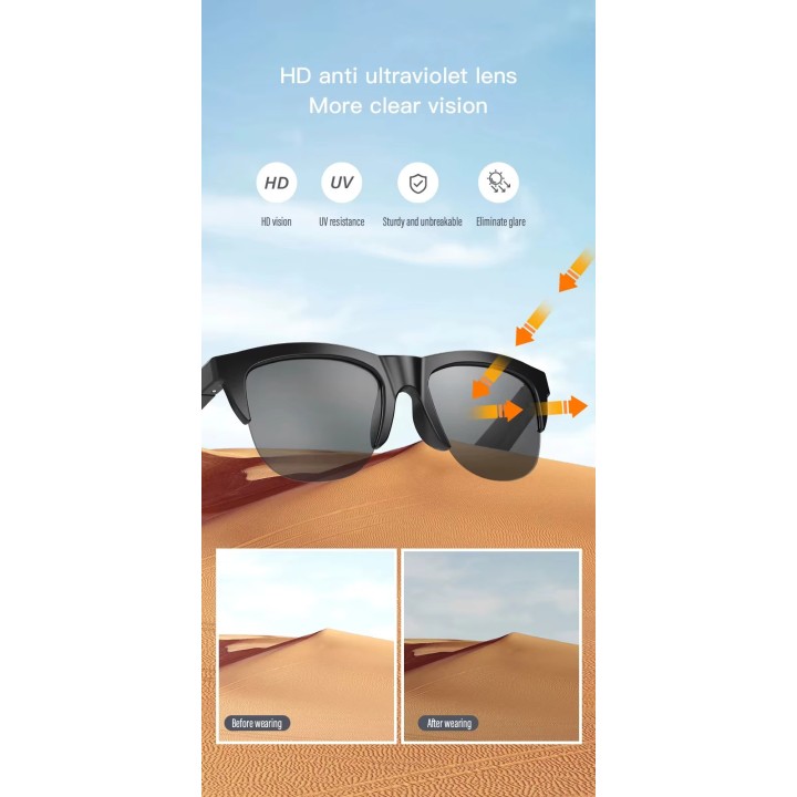 Bluetooth Smart Sunglasses with Touch Sensor Button and Built-In Speakers Microphone