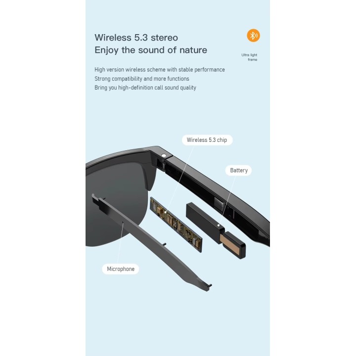 Bluetooth Smart Sunglasses with Touch Sensor Button and Built-In Speakers Microphone