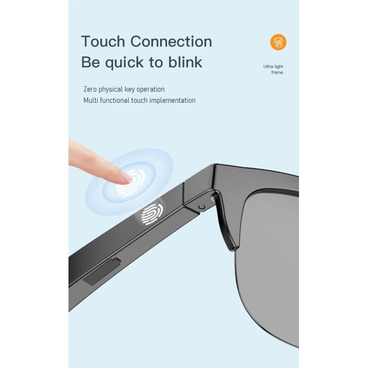 Bluetooth Smart Sunglasses with Touch Sensor Button and Built-In Speakers Microphone
