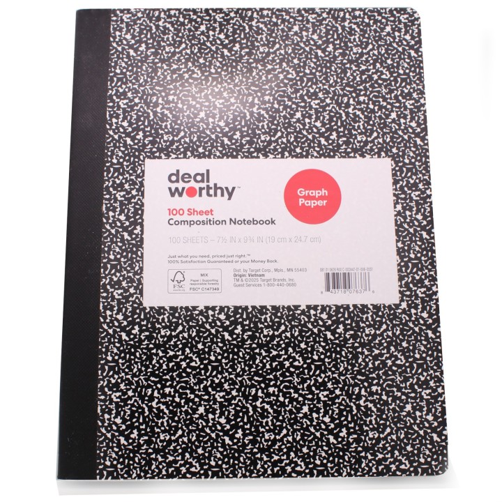 StaPro Composition Graph Notebook 5x5 Quad 80 Sheets 9 3/4 x 7 1/2 inches