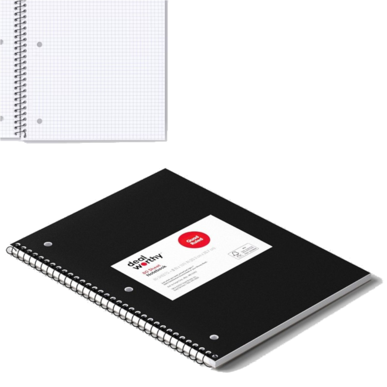$1.99 - Dealworthy Graph Notebook for Math Spiral Black Quad Rule 80 ...