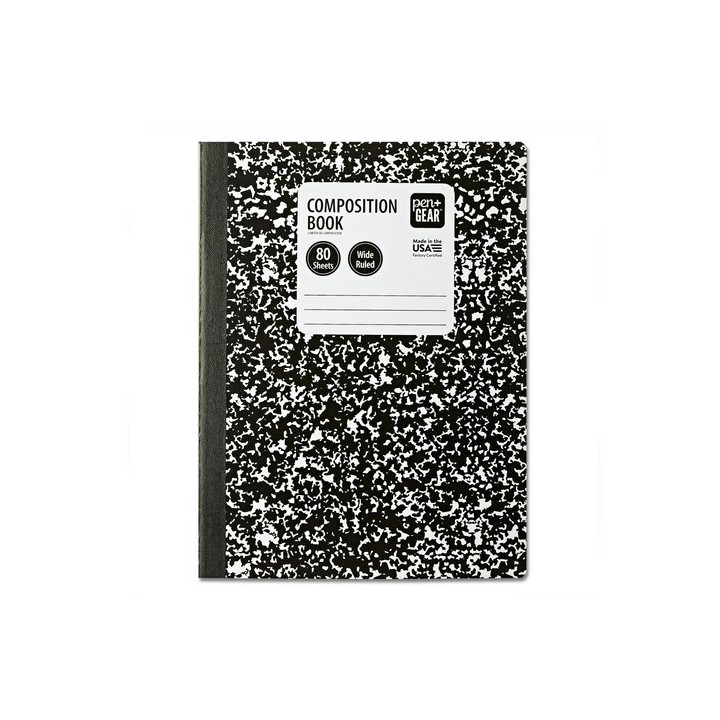 Pen+Gear Composition Book 80 Sheets Wide Ruled School Black and White Marble Notebook