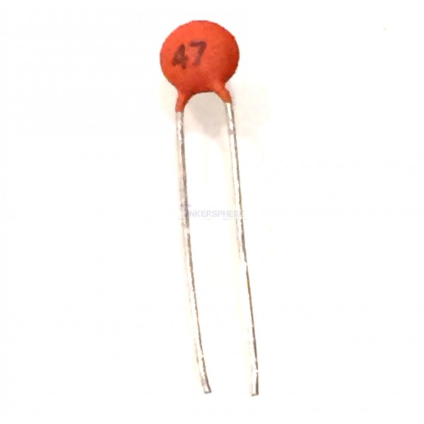 thumbnail image 2 of 10x 47pF 1kV Ceramic Disc Capacitors – RM5 Radial Lead, General Purpose (No Brand) 2 of 5