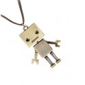 Bronze Robot Necklace with Black Gem Eyes & PU Leather Chain