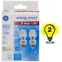GE energy smart Spiral CFL 13 Watt T3 Spiral 2-Pack