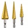 3Pcs High-Speed Steel Step Drill Bit Set, LepoHome Cone Titanium Coated Metal Hole Cutter 1/4" Hex Shank Drive Quick Change 4-1