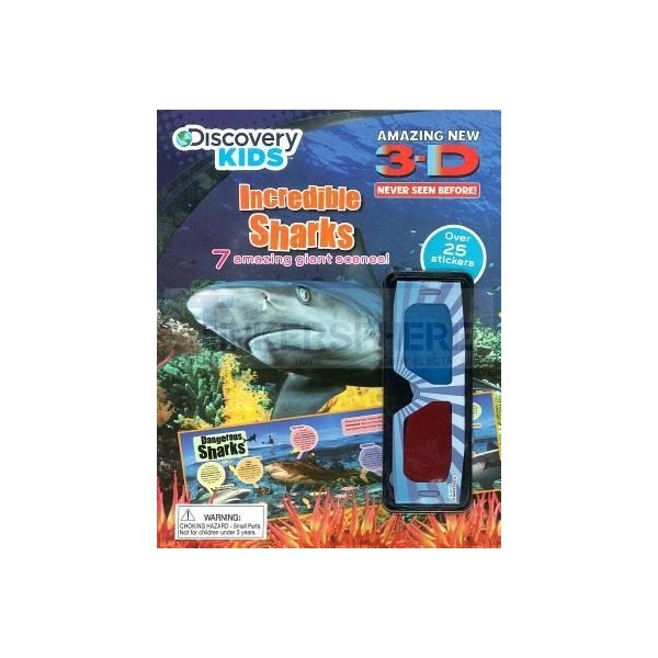 $ - Collectible Discovery Kids Incredible Sharks 3D Sticker Fun  Activity Book with 3D glasses - Tinkersphere