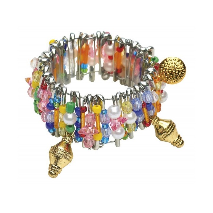 Safety Pin Charm & Bead Bracelet