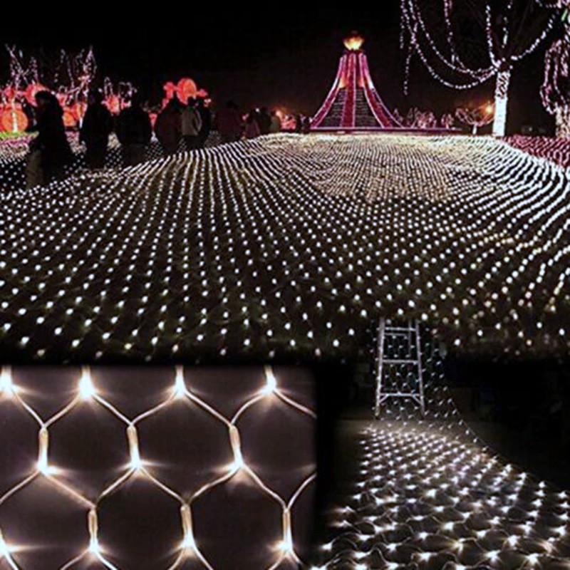 Solar Powered LED Mesh Net Light Fairy String Lamp Garden Party Xmas Decor 8Mode 