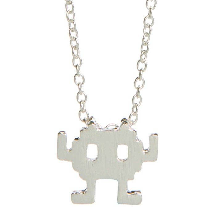 Silver Plated Space Invader Robot Necklace