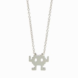 Silver Plated Space Invader Robot Necklace