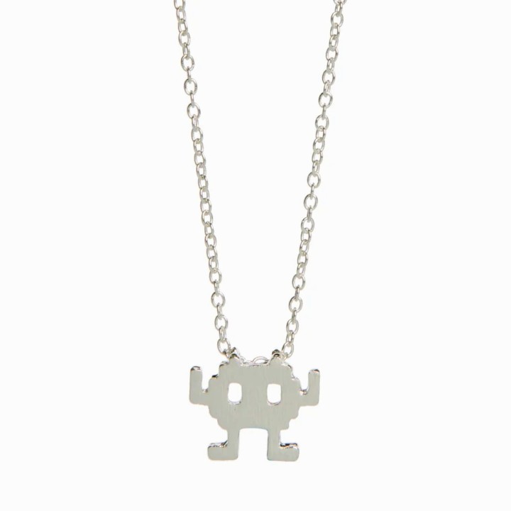 Silver Plated Space Invader Robot Necklace