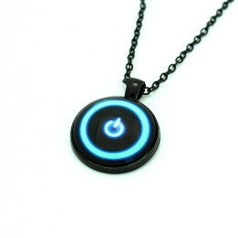 Power Button Necklace Black Glass Pendant Metal Alloy Chain