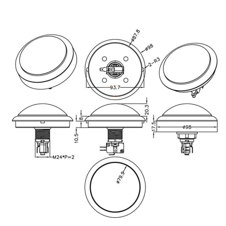 Big Dome Pushbutton - White Illuminated 100mm