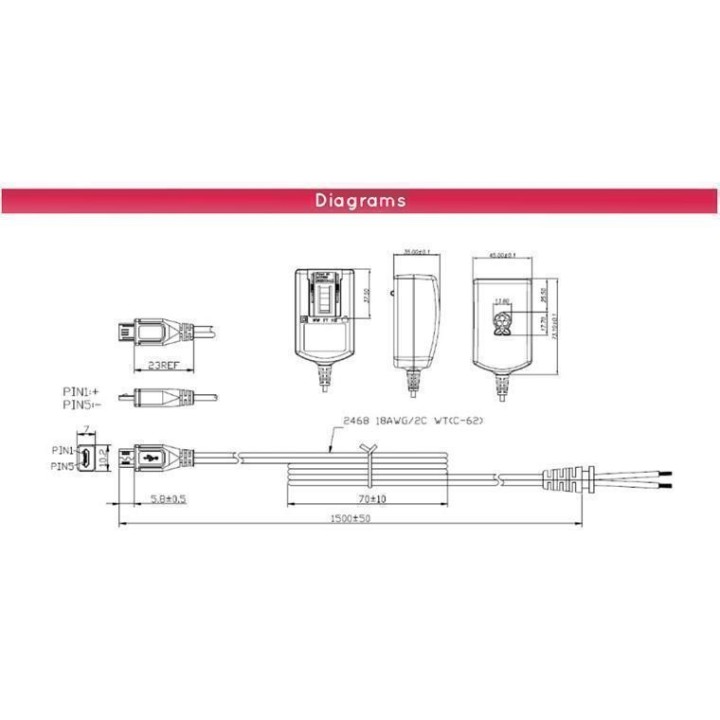 Raspberry Pi Official Black Multi Plugs In (AU EU UK US) Travel Adapter with MicroUSB Connector 5.1V 2.5A 13W